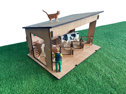 Toy Herringbone Milking Shed, fits Schleich cows, made from wood