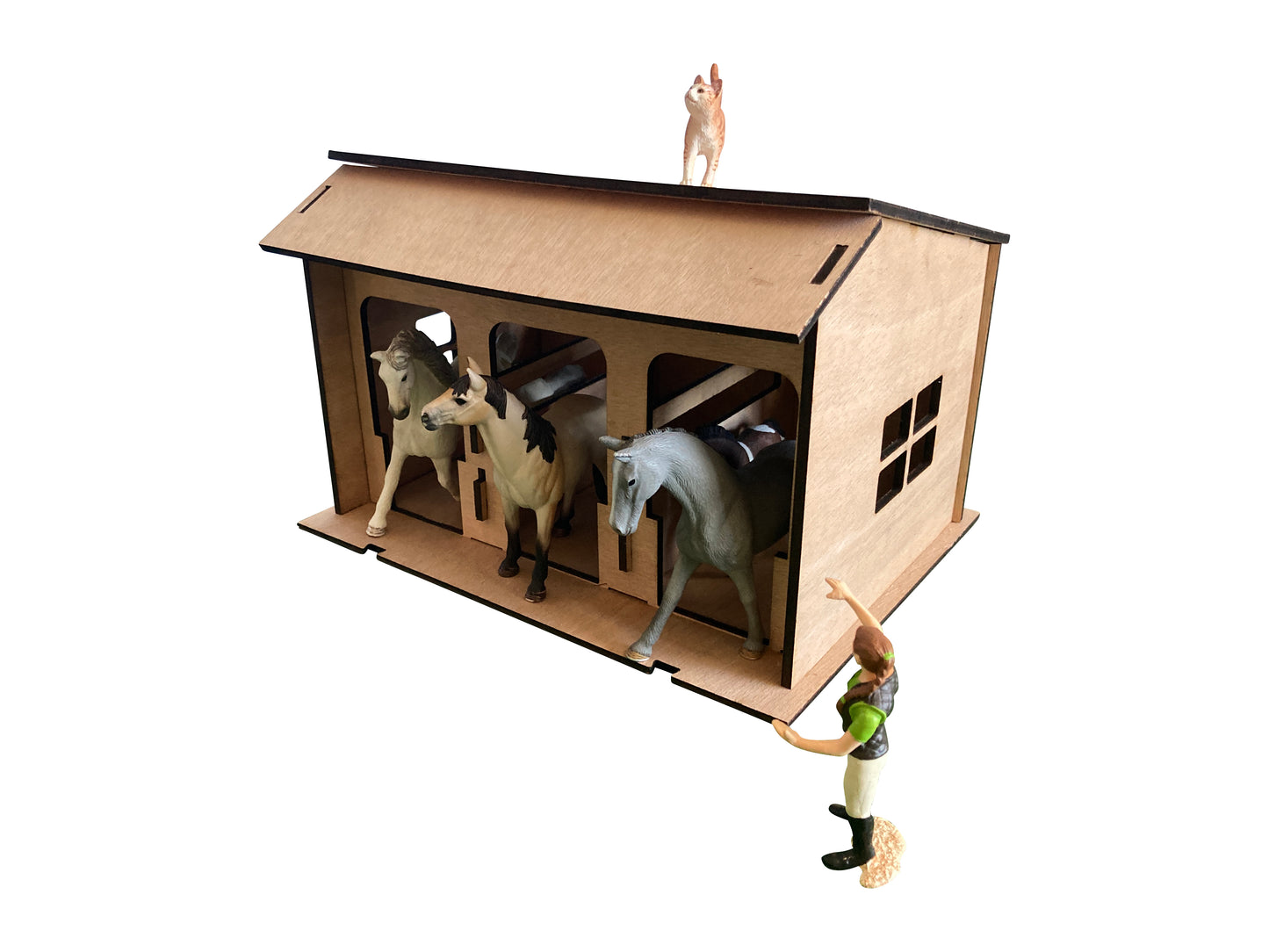 3 Stall Toy Stable, Fits Schleich Horses, Made From Wood