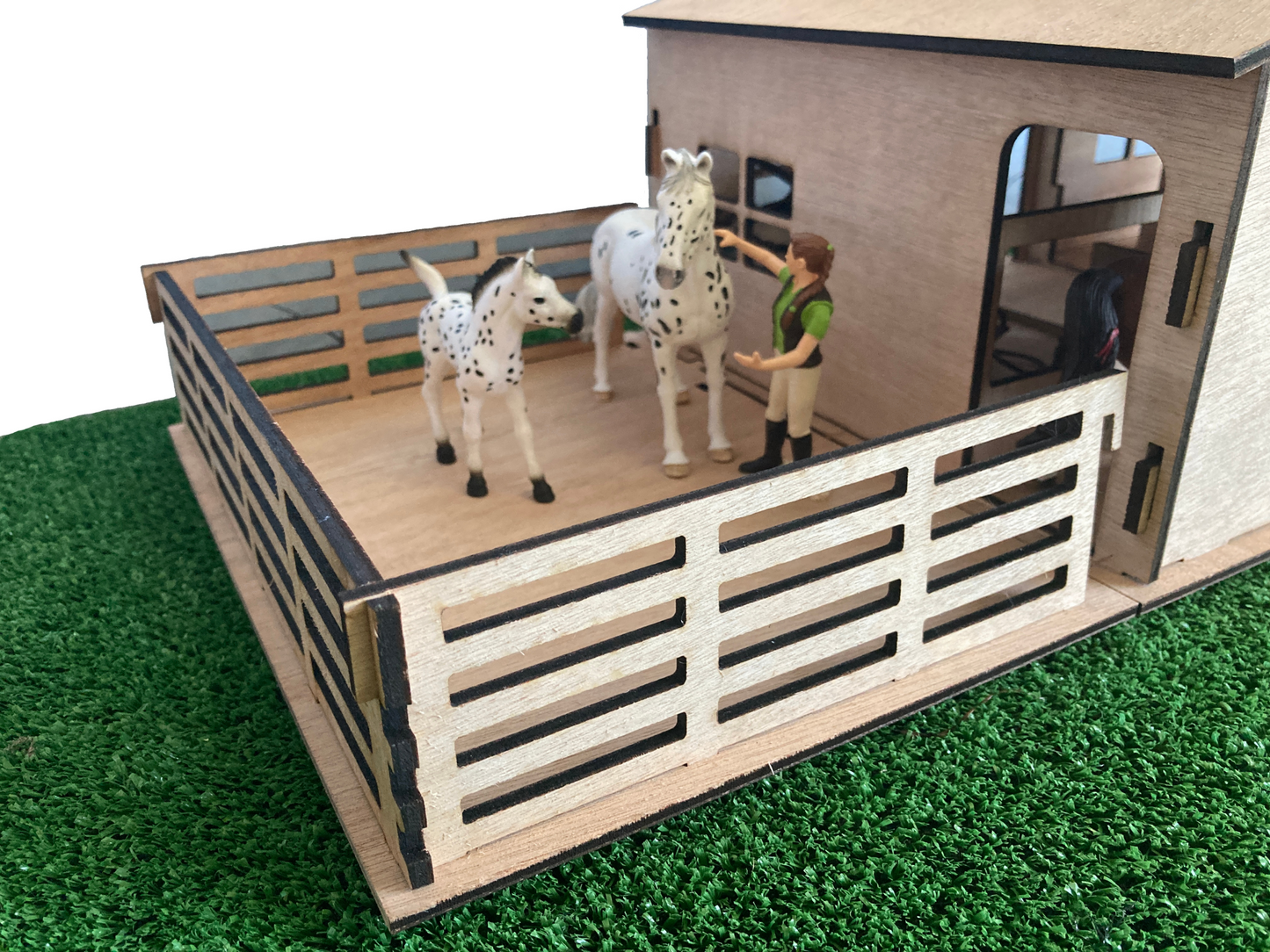 Toy Stable and Paddocks, fits Schleich horses, made from wood