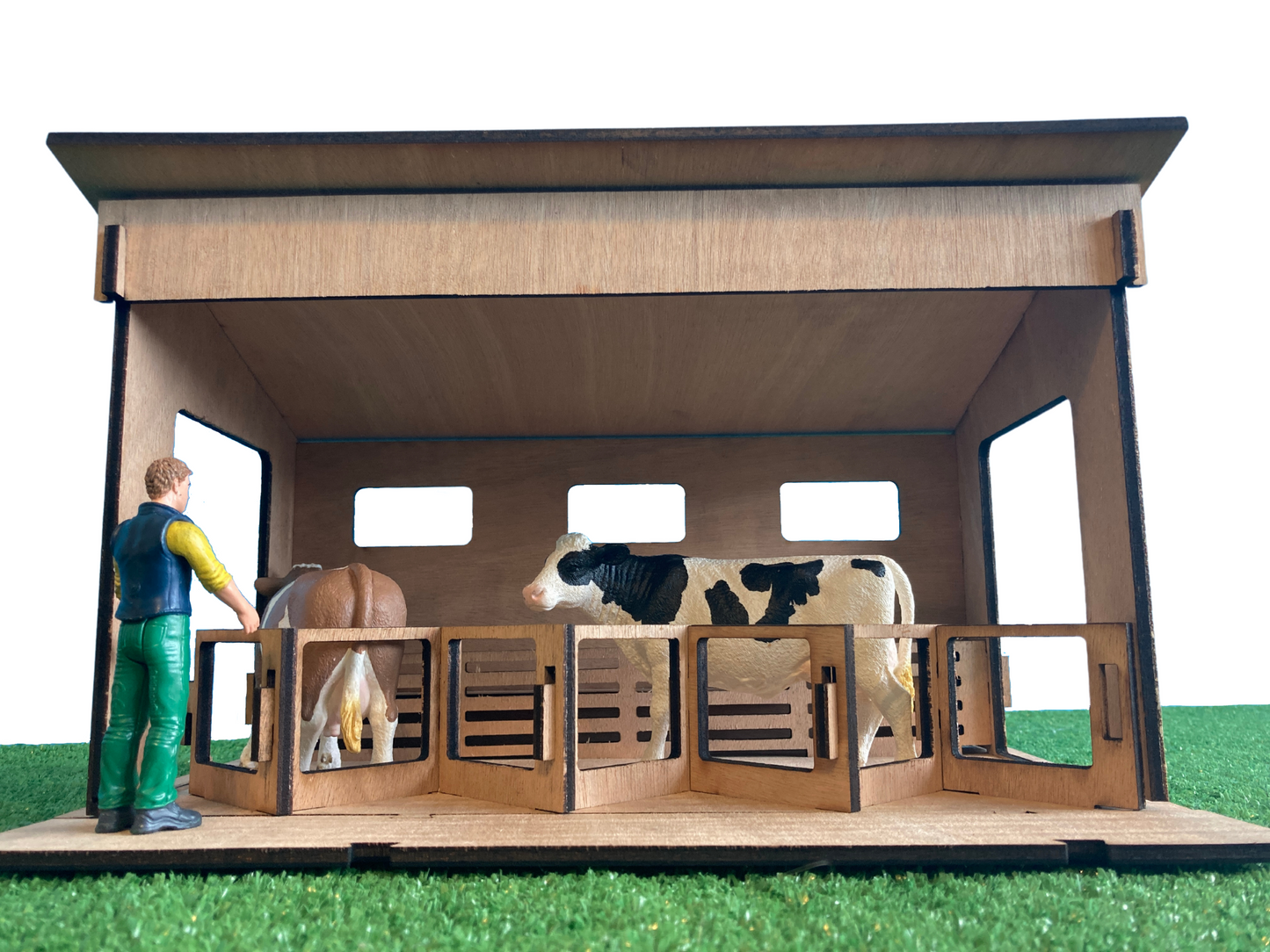 Toy Herringbone Milking Shed, fits Schleich cows, made from wood