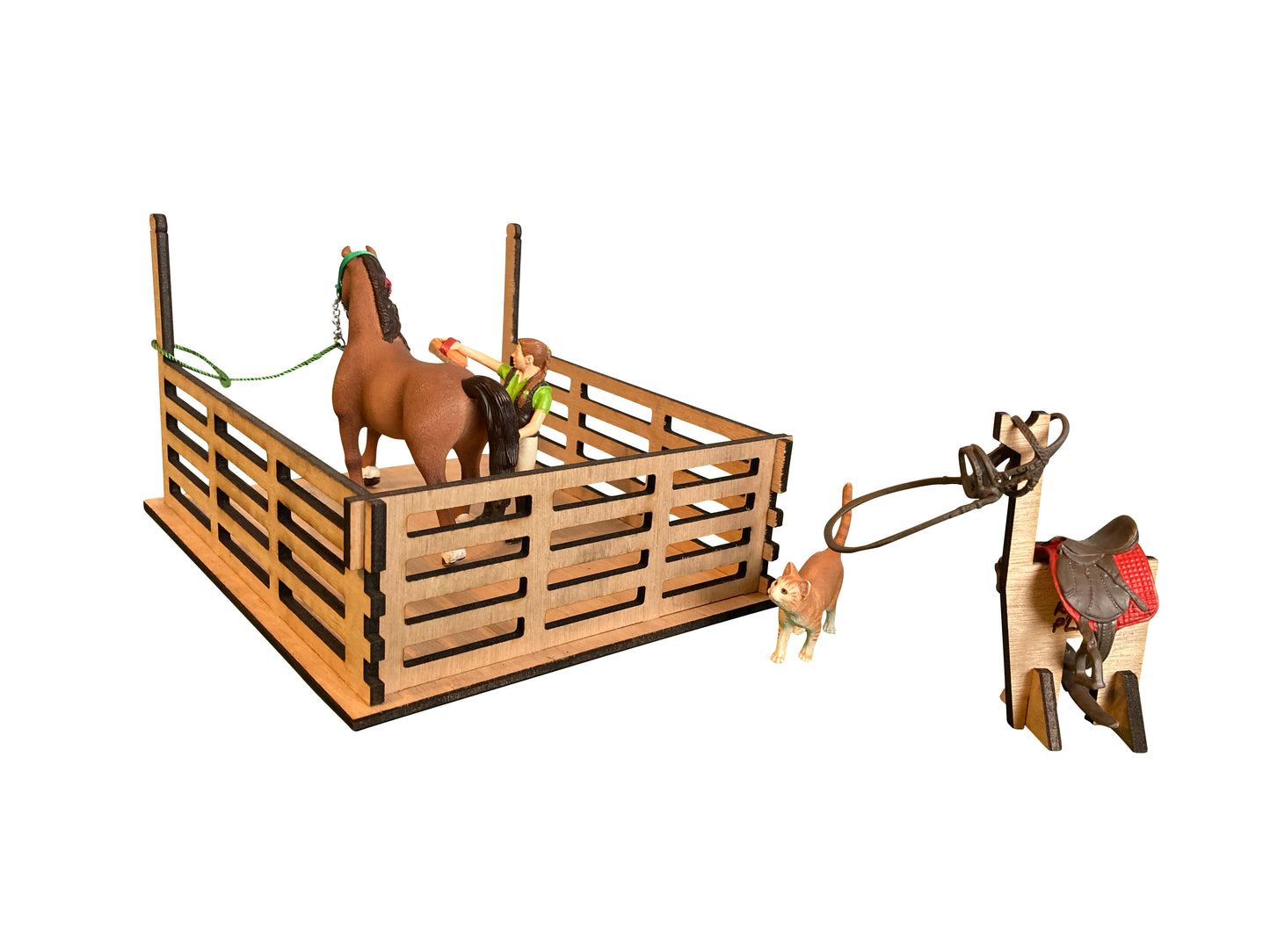 Washing & Grooming Stall With Saddle Stand, Fits Schleich Horses, Made From Wood