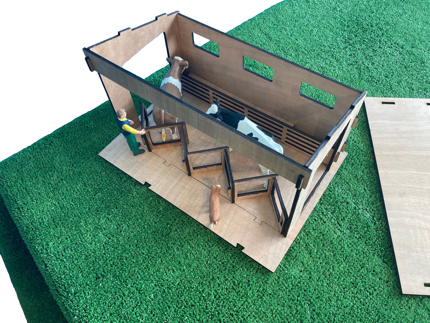 Toy Herringbone Milking Shed, fits Schleich cows, made from wood