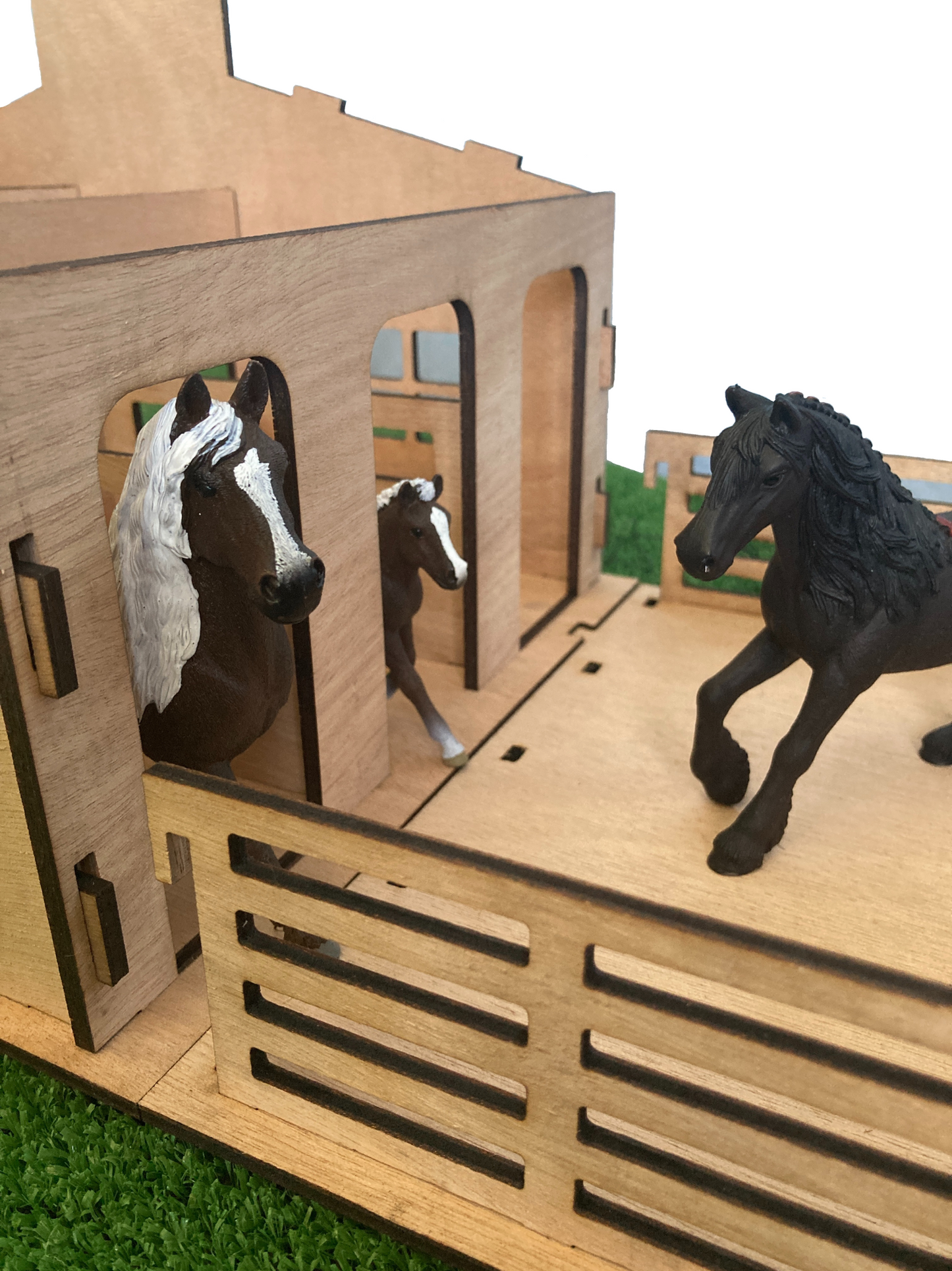 Toy Stable and Paddocks, fits Schleich horses, made from wood