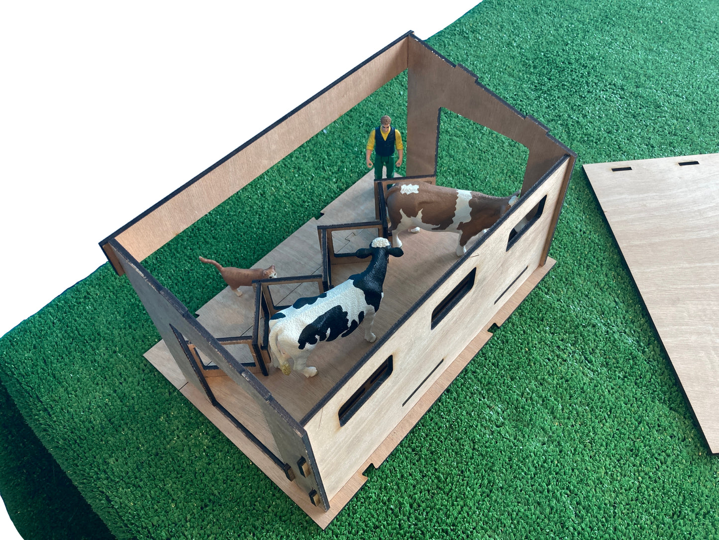 Toy Herringbone Milking Shed, fits Schleich cows, made from wood