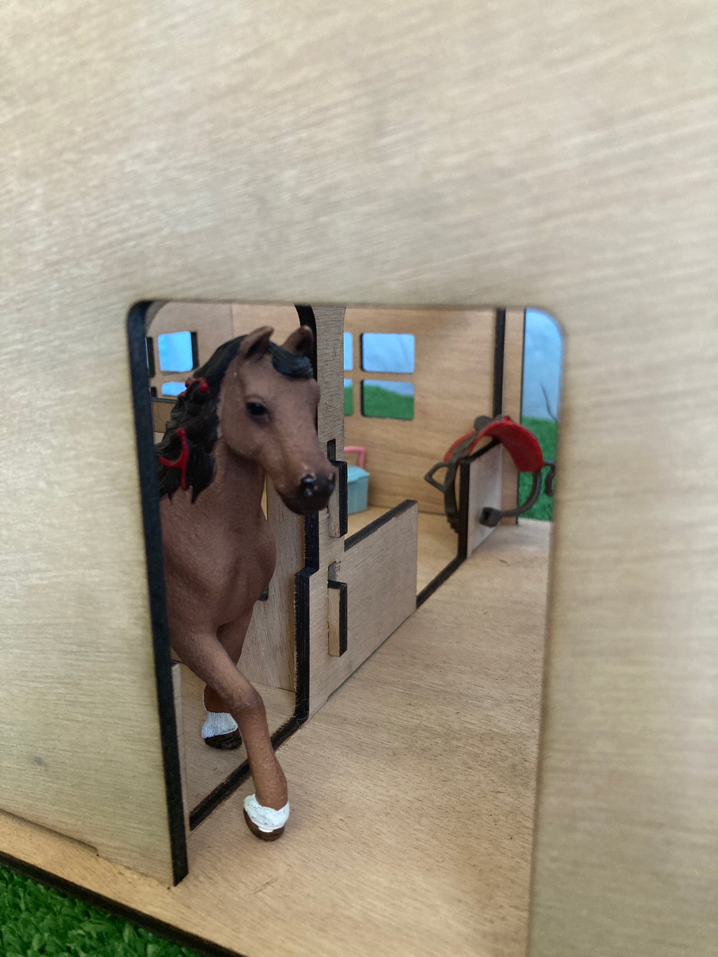 Toy Stable and Paddocks, fits Schleich horses, made from wood