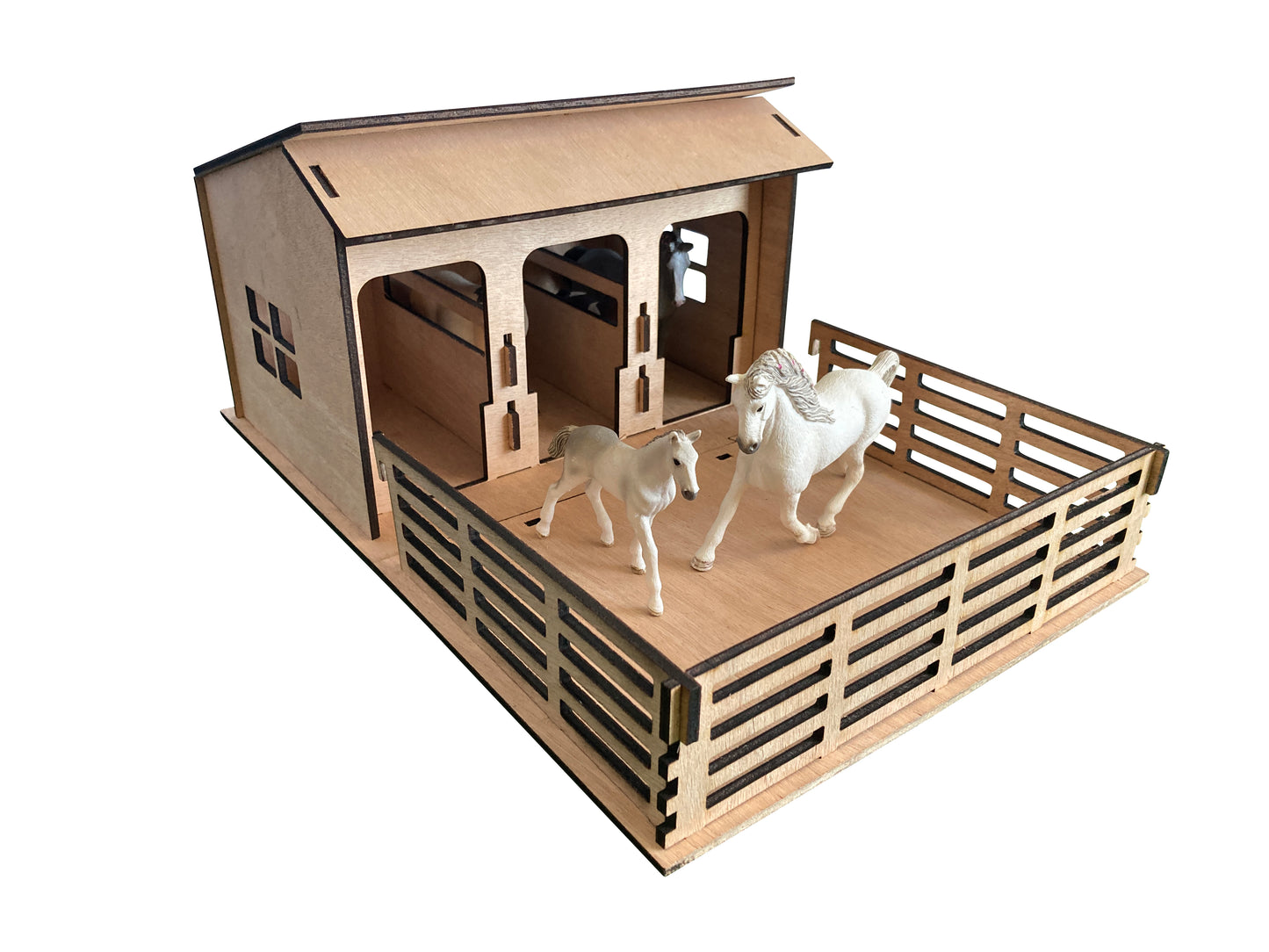 3 Stall Toy Stable, Fits Schleich Horses, Made From Wood