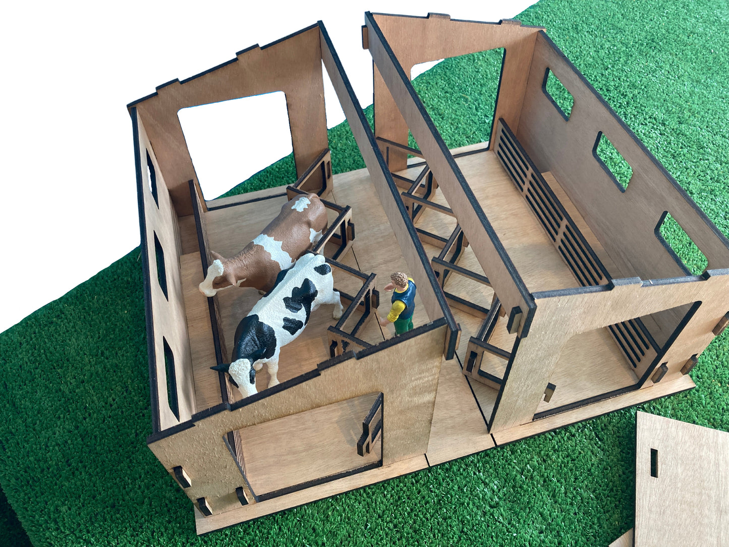 Toy Herringbone Milking Shed, fits Schleich cows, made from wood