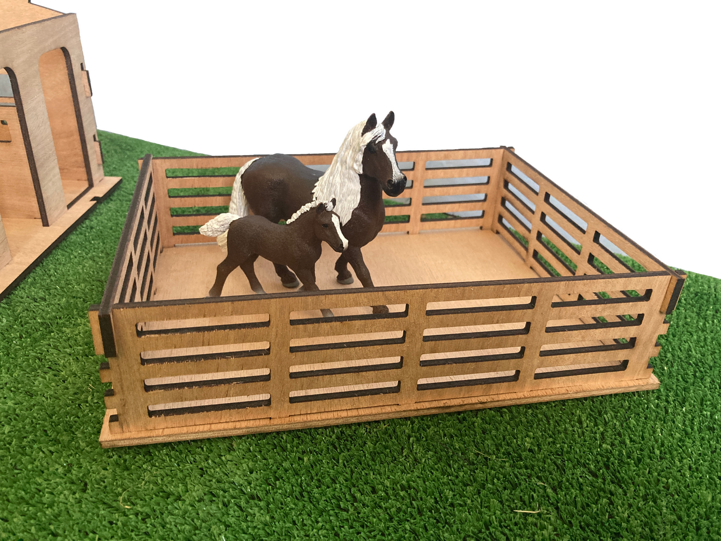 Toy Stable and Paddocks, fits Schleich horses, made from wood