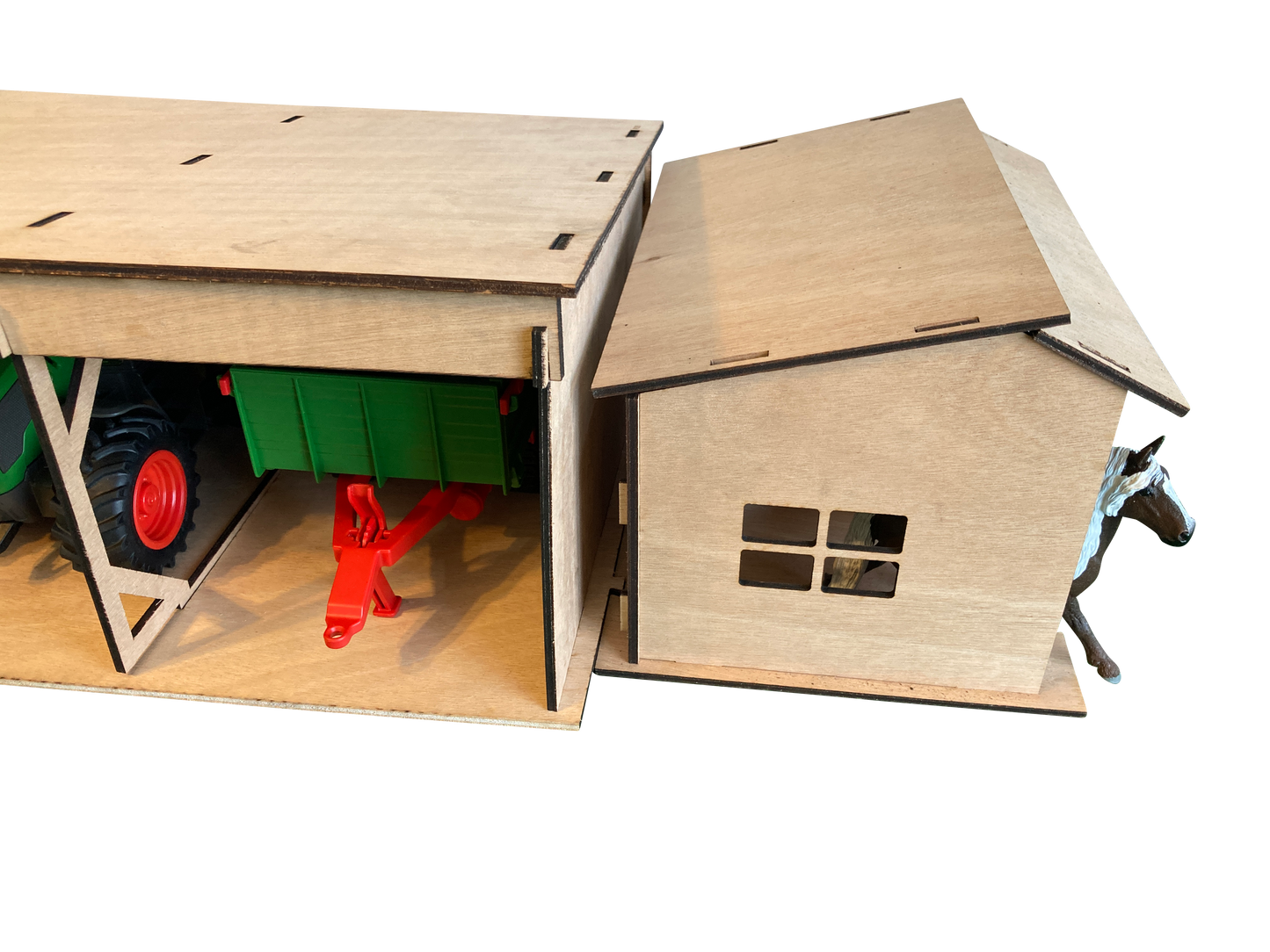 Toy Farm Shed, Fits Schleich Tractor And Horse Trailer, Made From Wood