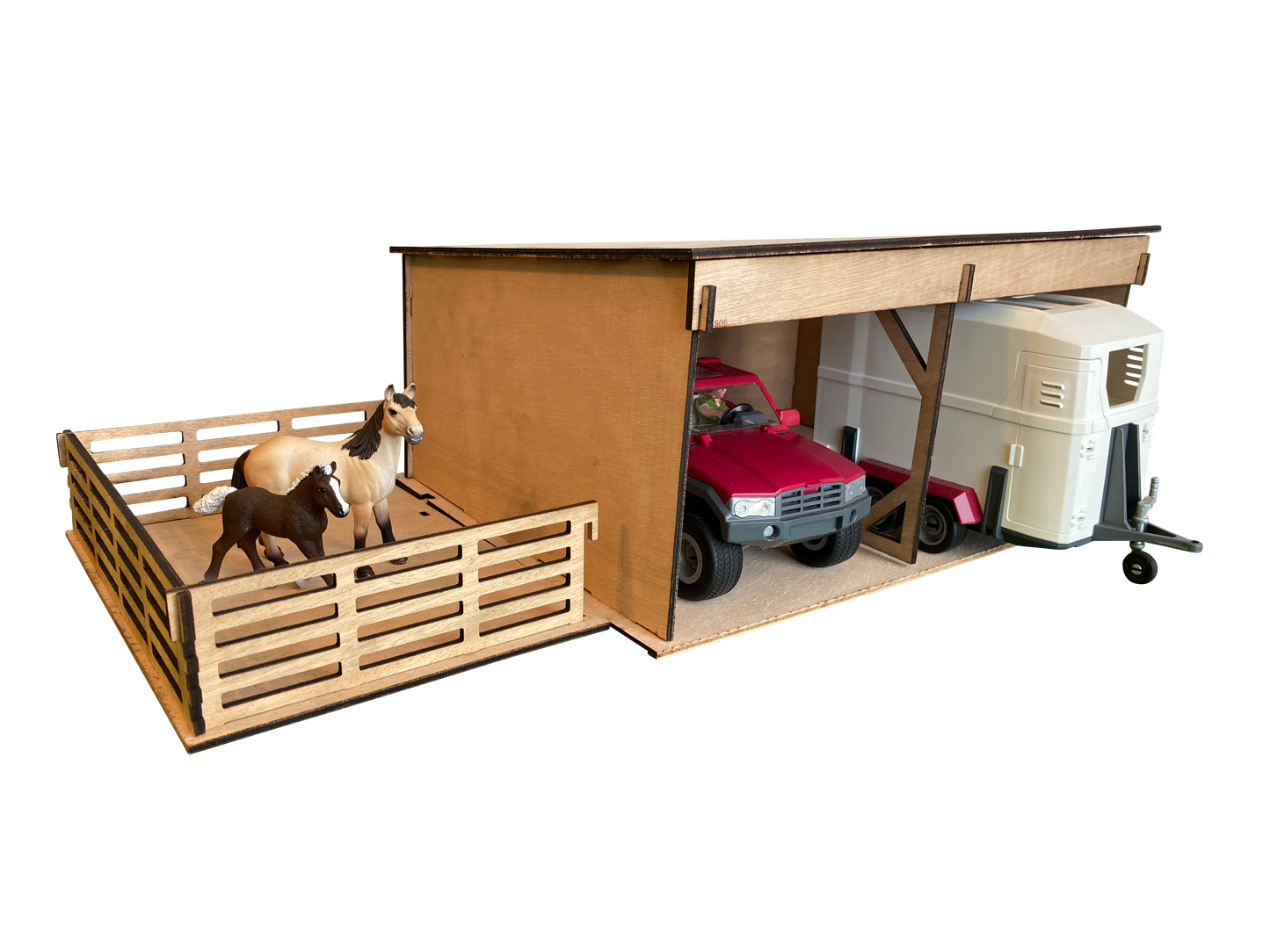 Toy Farm Shed, Fits Schleich Tractor And Horse Trailer, Made From Wood