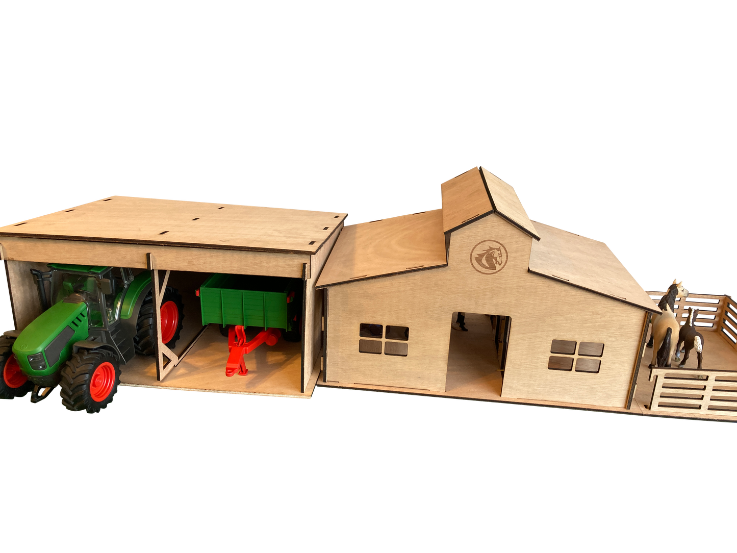 Toy Farm Shed, Fits Schleich Tractor And Horse Trailer, Made From Wood